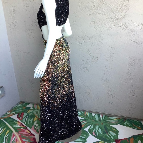 Nova Luxe Black and Rainbow Gold Sequin Gown - Picture 3 of 9